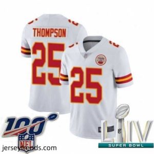 Enchanting 2020 Super Bowl LIV Kansas City Chiefs #25 Darwin Thompson White Vapor Untouchable Limited Player Football Jersey
