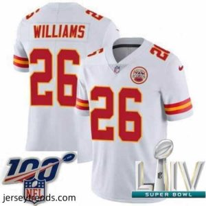 Radiant 2020 Super Bowl LIV Nike Kansas City Chiefs #26 Damien Williams White Vapor Untouchable Limited Player NFL Jersey