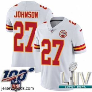Striking 2020 Super Bowl LIV Nike Kansas City Chiefs #27 Larry Johnson White Vapor Untouchable Limited Player NFL Jersey