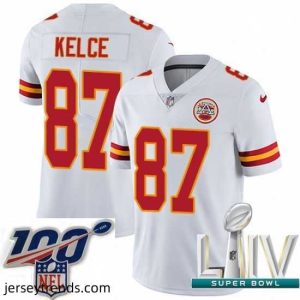 Striking 2020 Super Bowl LIV Nike Kansas City Chiefs #87 Travis Kelce White Vapor Untouchable Limited Player NFL Jersey