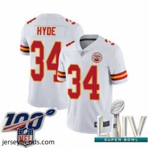 Enchanting 2020 Super Bowl LIV Kansas City Chiefs #34 Carlos Hyde White Vapor Untouchable Limited Player Football Jersey