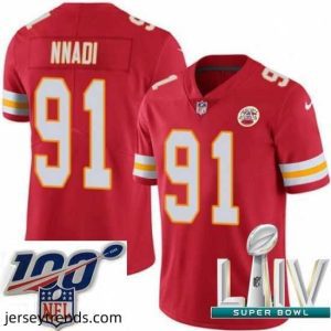 Captivating 2020 Super Bowl LIV Nike Kansas City Chiefs #91 Derrick Nnadi Red Team Color Vapor Untouchable Limited Player NFL Jersey