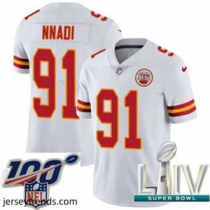 Enchanting 2020 Super Bowl LIV Nike Kansas City Chiefs #91 Derrick Nnadi White Vapor Untouchable Limited Player NFL Jersey