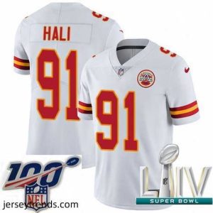 Radiant 2020 Super Bowl LIV Nike Kansas City Chiefs #91 Tamba Hali White Vapor Untouchable Limited Player NFL Jersey