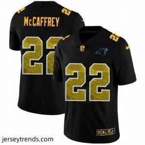 Exquisite Carolina Panthers 22 Christian McCaffrey Black Nike Golden Sequin Vapor Limited NFL Jersey