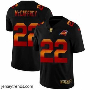 Suave Carolina Panthers 22 Christian McCaffrey Black Nike Red Orange Stripe Vapor Limited NFL Jersey