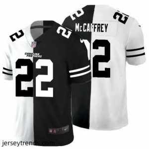 Exquisite Carolina Panthers 22 Christian McCaffrey Black V White Peace Split Nike Vapor Untouchable Limited NFL Jersey