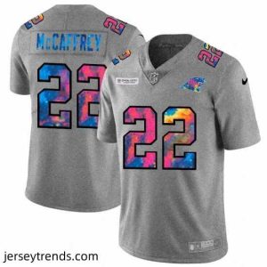 Captivating Carolina Panthers 22 Christian McCaffrey Nike Multi Color 2020 NFL Crucial Catch NFL Jersey Greyheather