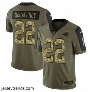 Suave Carolina Panthers 22 Christian McCaffrey 2021 Salute To Service Olive Camo Limited Stitched Jersey