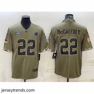 Captivating Carolina Panthers 22 Christian McCaffrey Olive 2022 Salute To Service Limited Stitched Jersey