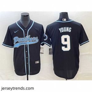 Radiant Carolina Panthers 9 Bryce Young Black With Patch Cool Base Stitched Baseball Jersey