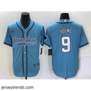 Radiant Carolina Panthers 9 Bryce Young Blue With Patch Cool Base Stitched Baseball Jersey