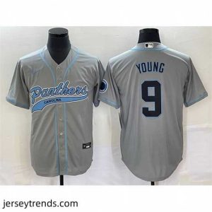 Enchanting Carolina Panthers 9 Bryce Young Gray With Patch Cool Base Stitched Baseball Jersey