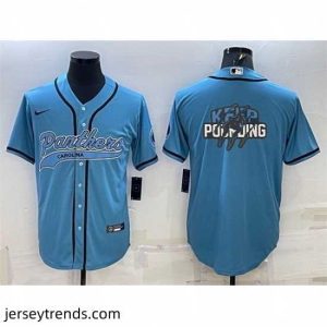 Striking Carolina Panthers Blue Team Big Logo With Patch Cool Base Stitched Baseball Jersey