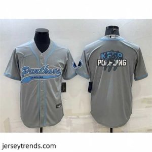 Radiant Carolina Panthers Grey Team Big Logo With Patch Cool Base Stitched Baseball Jersey