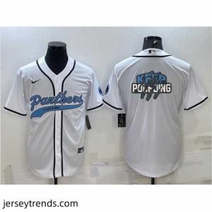 Suave Carolina Panthers White Team Big Logo With Patch Cool Base Stitched Baseball Jersey