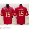 Radiant Kansas City Chiefs 15 Patrick Mahomes Red Gold Super Bowl LVII Patch And 4 Star C Patch Vapor Untouchable Limited Stitched Jersey
