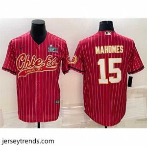 Brilliant Kansas City Chiefs 15 Patrick Mahomes Red With Super Bowl LVII Patch Cool Base Stitched Baseball Jersey