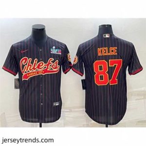 Magnificent Kansas City Chiefs 87 Travis Kelce Black With Super Bowl LVII Patch Cool Base Stitched Baseball Jersey