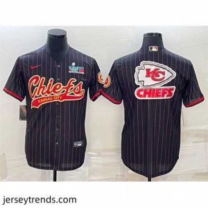 Suave Kansas City Chiefs Black Team Big Logo With Super Bowl LVII Patch Cool Base Stitched Baseball Jersey