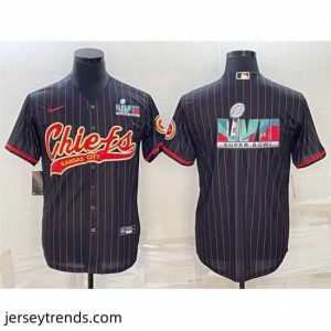 Radiant Kansas City Chiefs Black With Super Bowl LVII Big Logo Cool Base Stitched Baseball Jersey