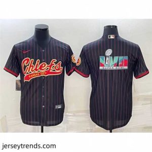 Suave Kansas City Chiefs Black With Super Bowl LVII Big Logo Cool Base Stitched Baseball JerseyS
