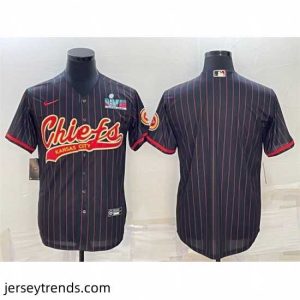 Radiant Kansas City Chiefs Blank Black With Super Bowl LVII Patch Cool Base Stitched Baseball Jersey
