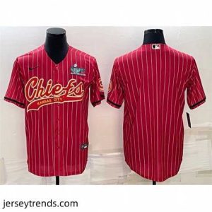 Radiant Kansas City Chiefs Blank Red With Super Bowl LVII Patch Cool Base Stitched Baseball Jersey