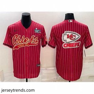 Exquisite Kansas City Chiefs Red Team Big Logo With Super Bowl LVII Patch Cool Base Stitched Baseball Jersey