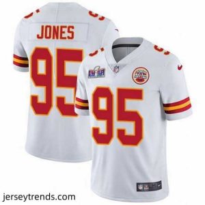 Radiant Nike Kansas City Chiefs 95 Chris Jones White Bound Stitched NFL Vapor Untouchable Limited 2024 Super Bowl LVIII Jersey