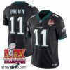 Captivating Philadelphia Eagles 11 A J  Brown Black 2025 Eagles Logo Super Bowl LIX Patch New F.U.S.E  Vapor Untouchable Limited Stitched Football Jersey