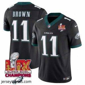 Captivating Philadelphia Eagles 11 A J  Brown Black 2025 Eagles Logo Super Bowl LIX Patch New F.U.S.E  Vapor Untouchable Limited Stitched Football Jersey