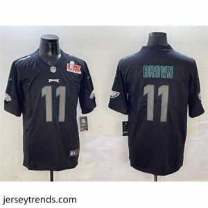 Exquisite Philadelphia Eagles 11 A J  Brown Black 2025 Super Bowl LIX Patch Impact Vapor Untouchable Limited Stitched Football Jersey