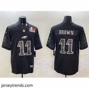 Striking Philadelphia Eagles 11 A J  Brown Black 2025 Super Bowl LIX Patch Reflective Vapor Untouchable Limited Stitched Football Jersey