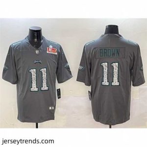 Magnificent Philadelphia Eagles 11 A J  Brown Gray 2025 Super Bowl LIX Patch Fashion Vapor Untouchable Limited Stitched Football Jersey