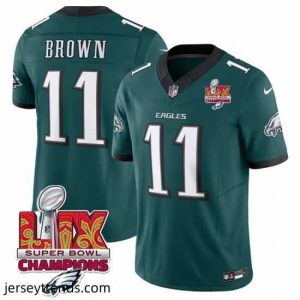 Enchanting Philadelphia Eagles 11 A J  Brown Green 2025 Eagles Logo Super Bowl LIX Patch New F.U.S.E  Vapor Untouchable Limited Stitched Football Jersey