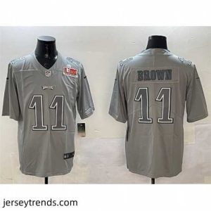 Radiant Philadelphia Eagles 11 A  J  Brown Grey 2025 Super Bowl LIX Patch Atmosphere Fashion Vapor Untouchable Limited Stitched Football Jersey