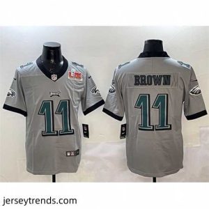 Suave Philadelphia Eagles 11 A  J  Brown Grey 2025 Super Bowl LIX Patch Vapor Untouchable Limited Stitched Football Jersey
