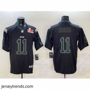 Striking Philadelphia Eagles 11 A J  Brown Lights Out Black 2025 Super Bowl LIX Patch Color Rush Vapor Untouchable Limited Stitched Football Jersey