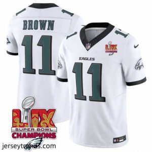Radiant Philadelphia Eagles 11 A J  Brown White 2025 Eagles Logo Super Bowl LIX Patch New F.U.S.E  Vapor Untouchable Limited Stitched Football Jersey