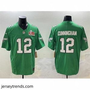 Suave Philadelphia Eagles 12 Randall Cunningham Green 2025 Super Bowl LIX Patch F.U.S.E  Throwback Vapor Untouchable Limited Stitched Football Jersey