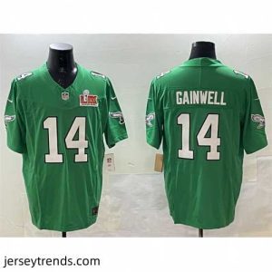 Suave Philadelphia Eagles 14 Kenneth Gainwell Green 2025 Super Bowl LIX Patch F.U.S.E  Throwback Vapor Untouchable Limited Stitched Football Jersey
