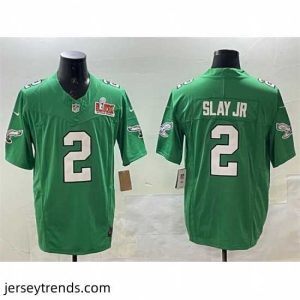 Striking Philadelphia Eagles 2 Darius Slay Jr  Green 2025 Super Bowl LIX Patch F.U.S.E  Throwback Vapor Untouchable Limited Stitched Football Jersey