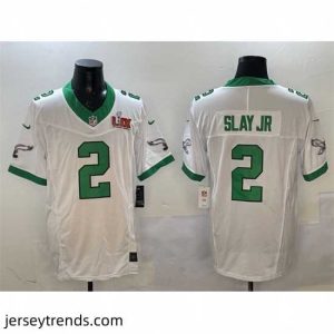 Captivating Philadelphia Eagles 2 Darius Slay Jr  White 2025 Super Bowl LIX Patch F.U.S.E  Vapor Untouchable Limited Stitched Football Jersey