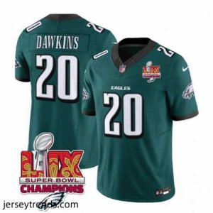 Enchanting Philadelphia Eagles 20 Brian Dawkins Green 2025 Eagles Logo Super Bowl LIX Patch New F.U.S.E  Vapor Limited Stitched Football Jersey