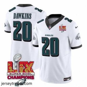 Enchanting Philadelphia Eagles 20 Brian Dawkins White 2025 Eagles Logo Super Bowl LIX Patch New F.U.S.E  Vapor Limited Stitched Football Jersey