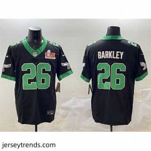 Suave Philadelphia Eagles 26 Saquon Barkley Black 2025 Super Bowl LIX Patch F.U.S.E  Vapor Untouchable Limited Stitched Football Jersey