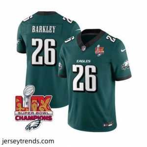 Radiant Philadelphia Eagles 26 Saquon Barkley Green 2025 Eagles Logo Super Bowl LIX Patch New F.U.S.E  Vapor Untouchable Limited Stitched Football Jersey