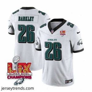 Exquisite Philadelphia Eagles 26 Saquon Barkley White 2025 Eagles Logo Super Bowl LIX Patch New F.U.S.E  Vapor Untouchable Limited Stitched Football Jersey