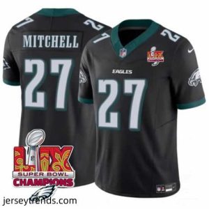 Magnificent Philadelphia Eagles 27 Quinyon Mitchell Black 2025 Eagles Logo Super Bowl LIX Patch New F.U.S.E  Vapor Untouchable Limited Stitched Football Jersey